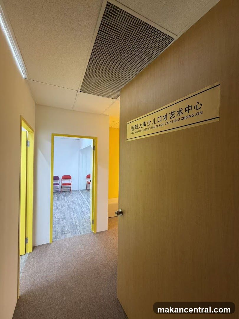 Interior hallway with signage