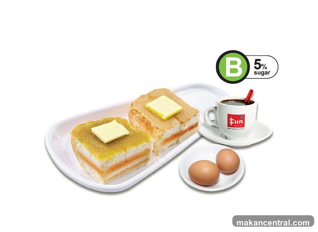 Toast with Butter and Kaya, Coffee, and Eggs