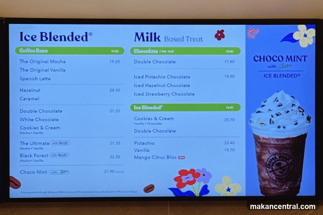 Ice Blended & Milk Based Treat Menu