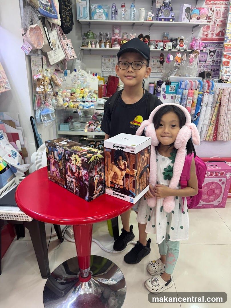 Children with action figures in a store
