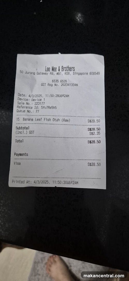 Receipt from Lee Wee & Brothers