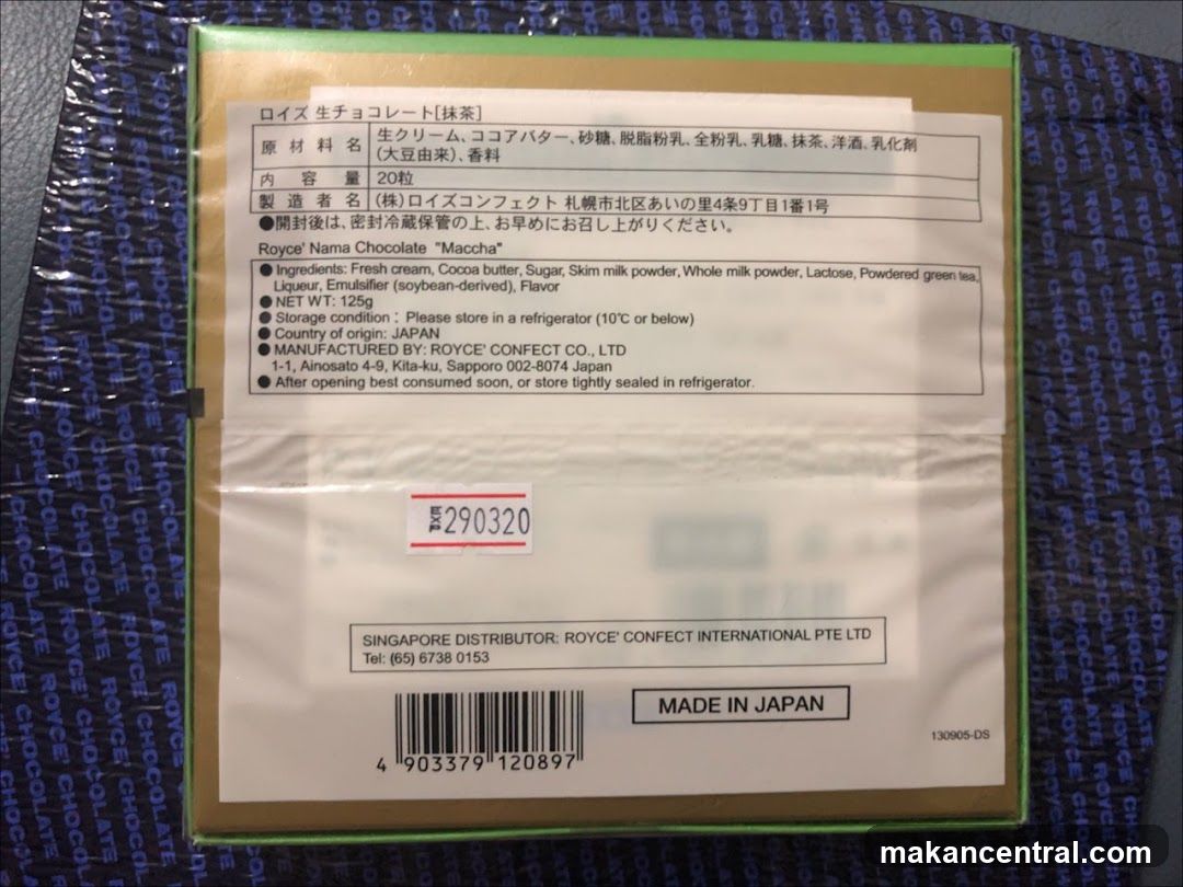 Royce' Nama Chocolate "Maccha" Packaging