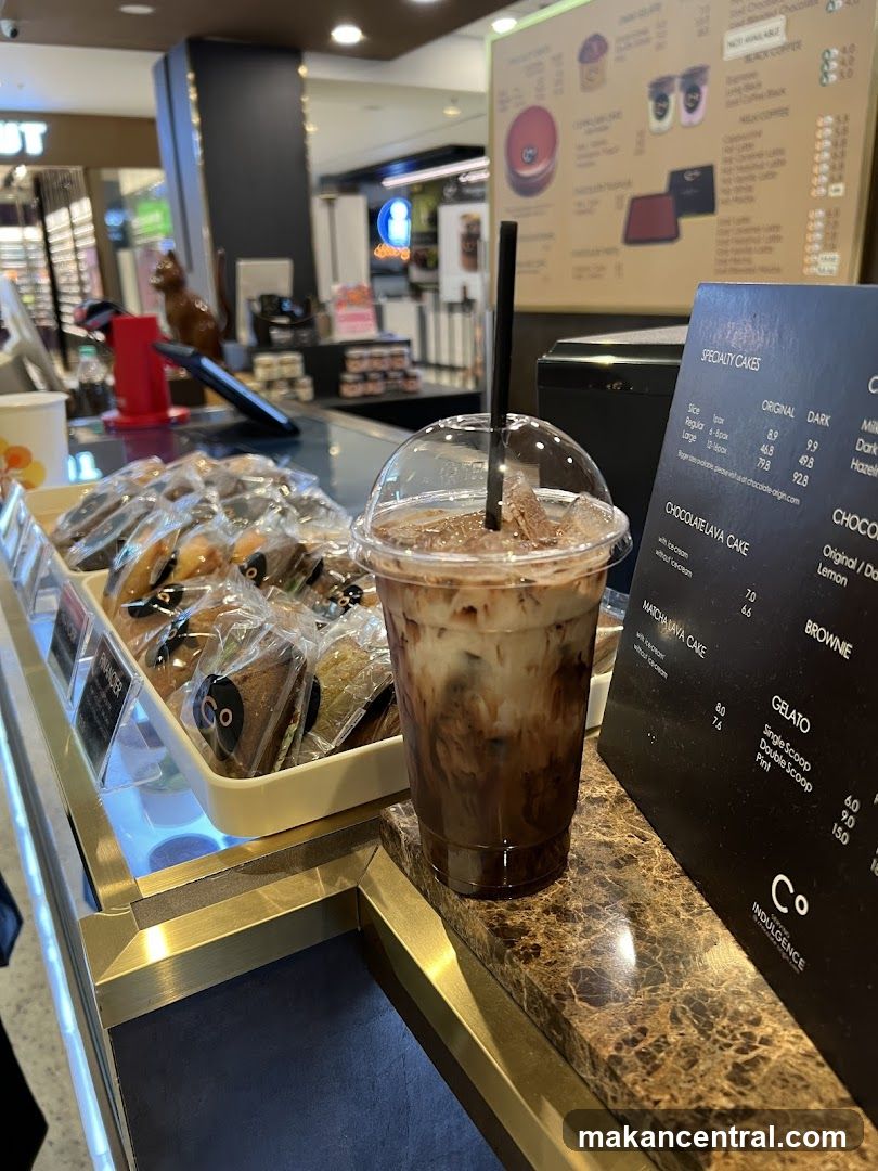 Iced Chocolate Drink with Pastries and Menu