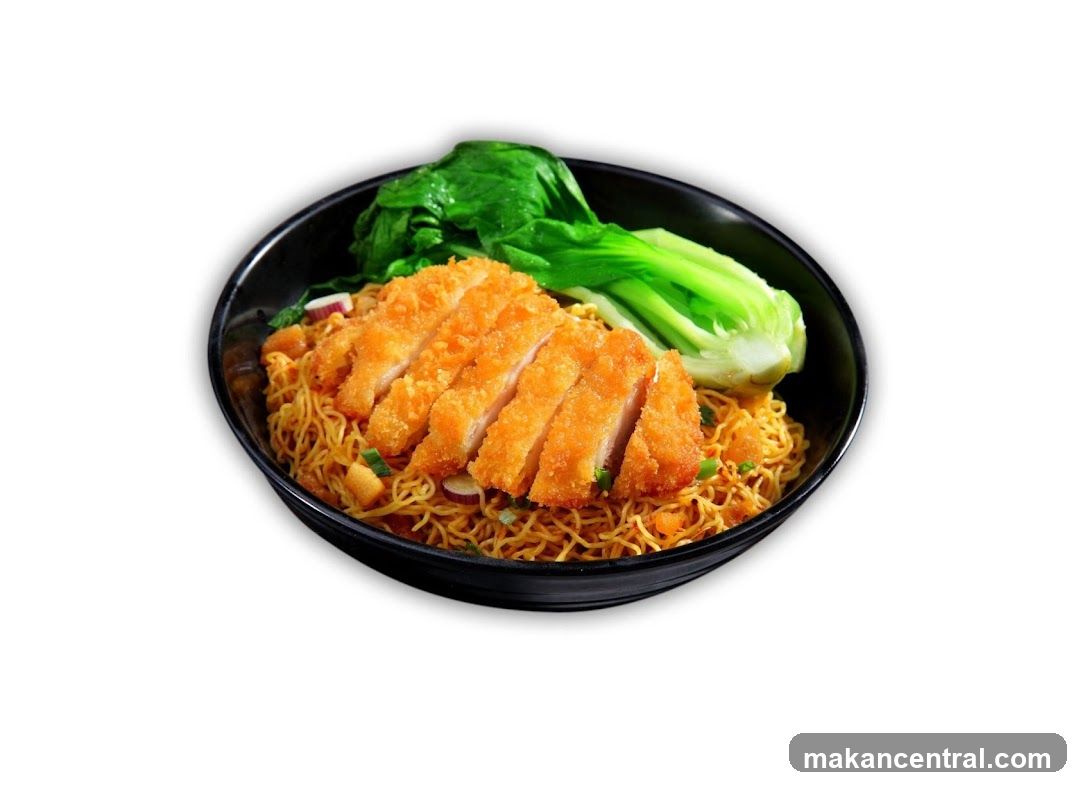 Noodles with Fried Chicken and Greens