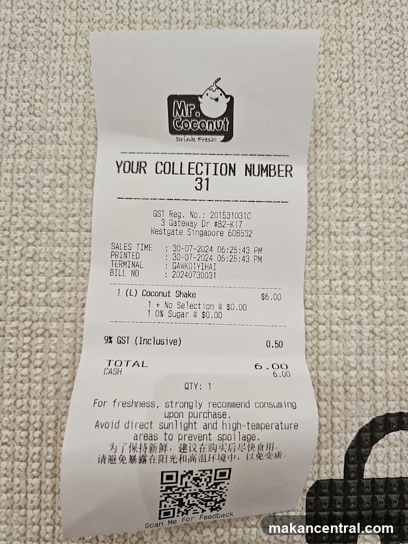 Mr. Coconut Receipt
