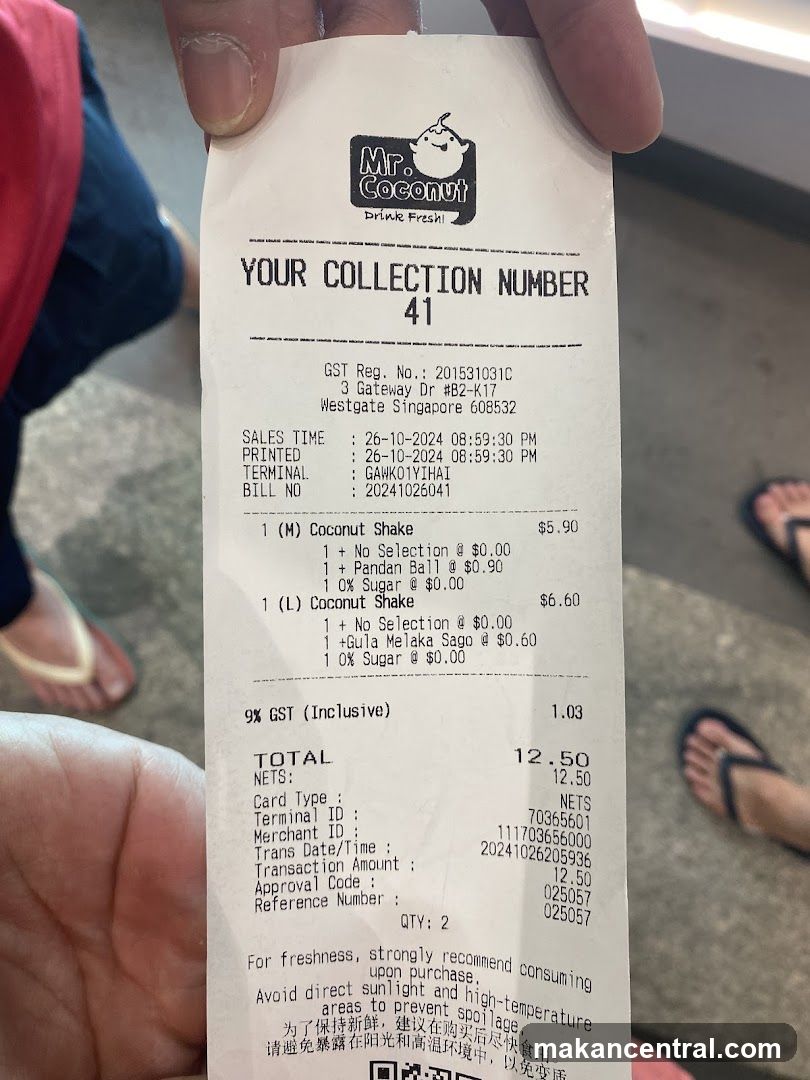 Mr. Coconut Receipt