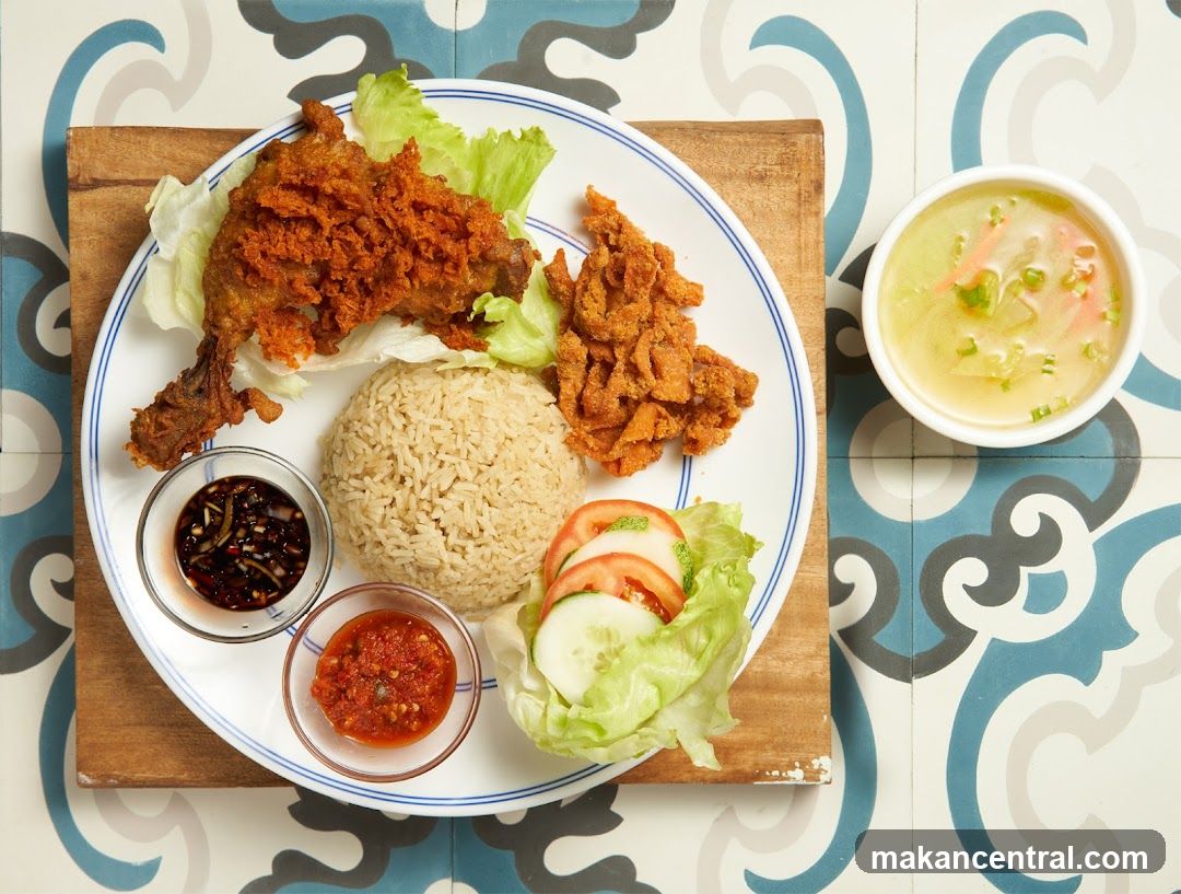 Food Plate on Patterned Tile Surface