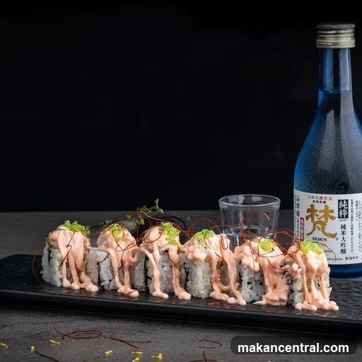 Sushi Plate with Sake Bottle