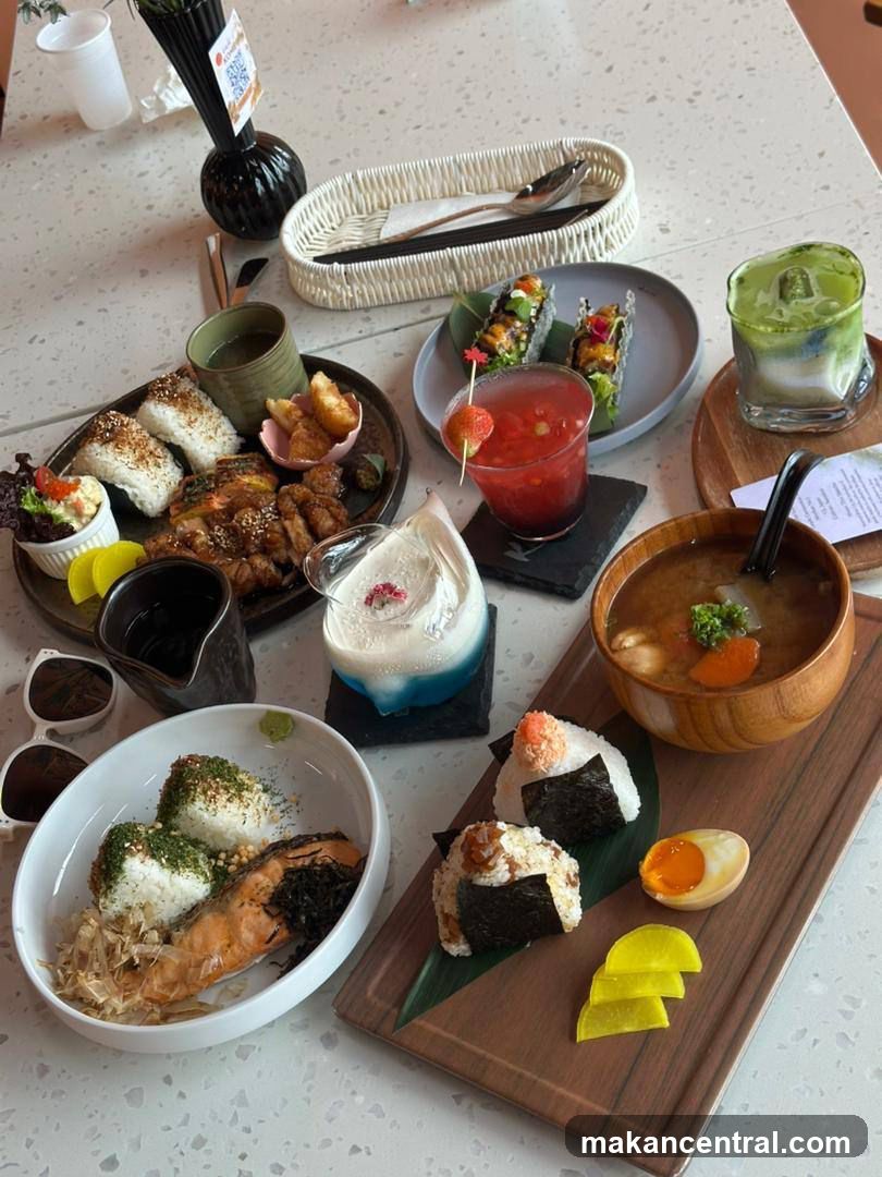 Table with assorted dishes and drinks