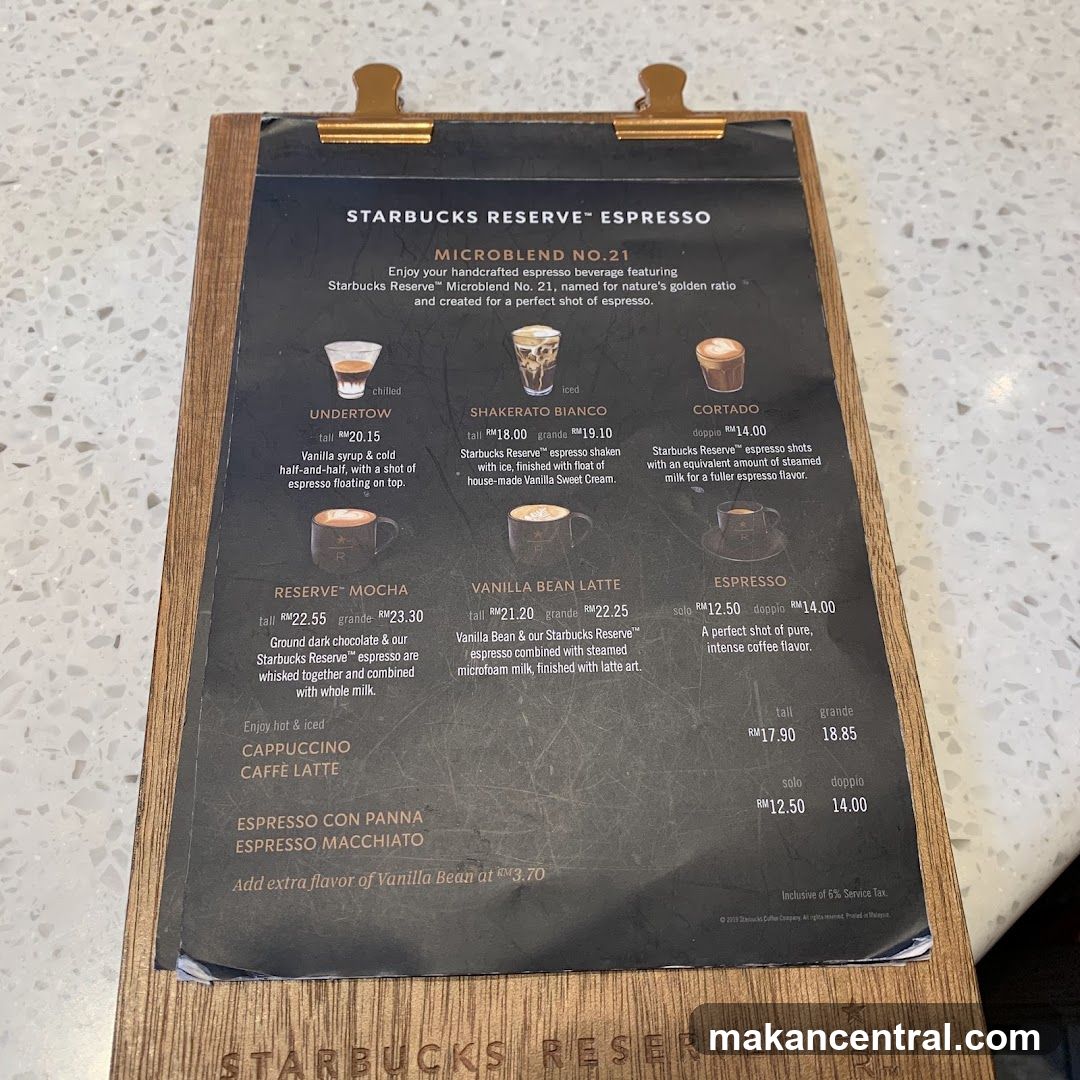 Starbucks Reserve Espresso Menu