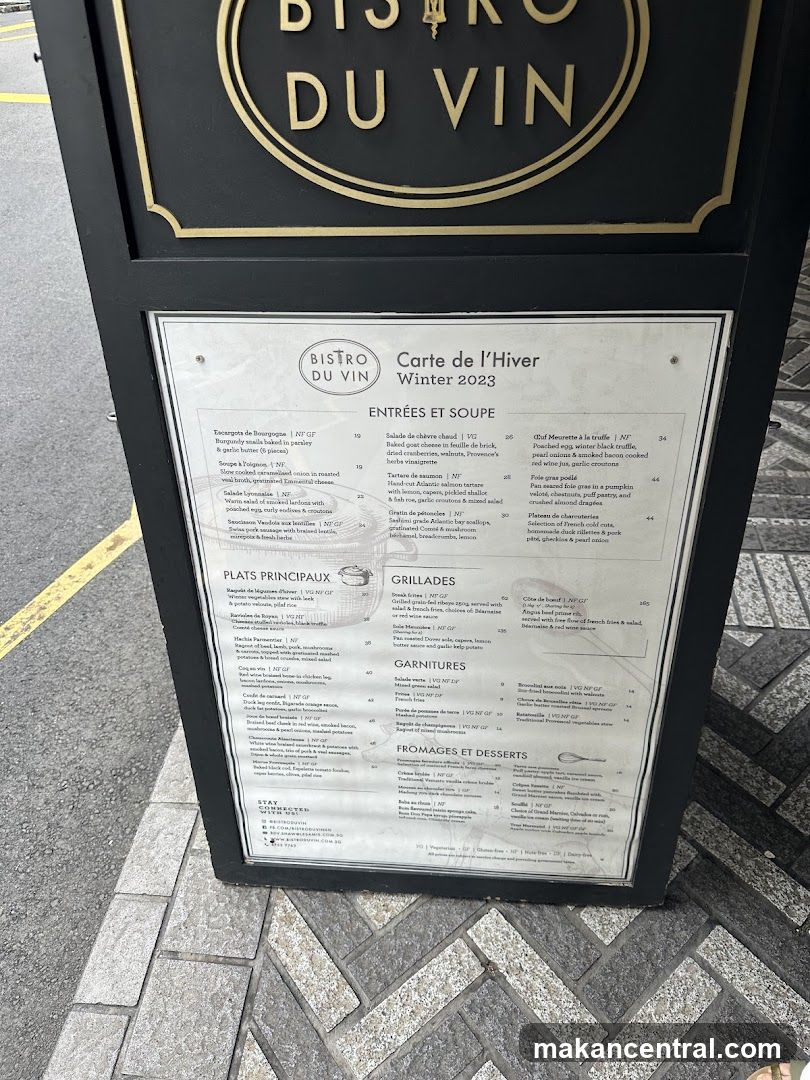 Bistro du Vin Winter 2023 Menu Board