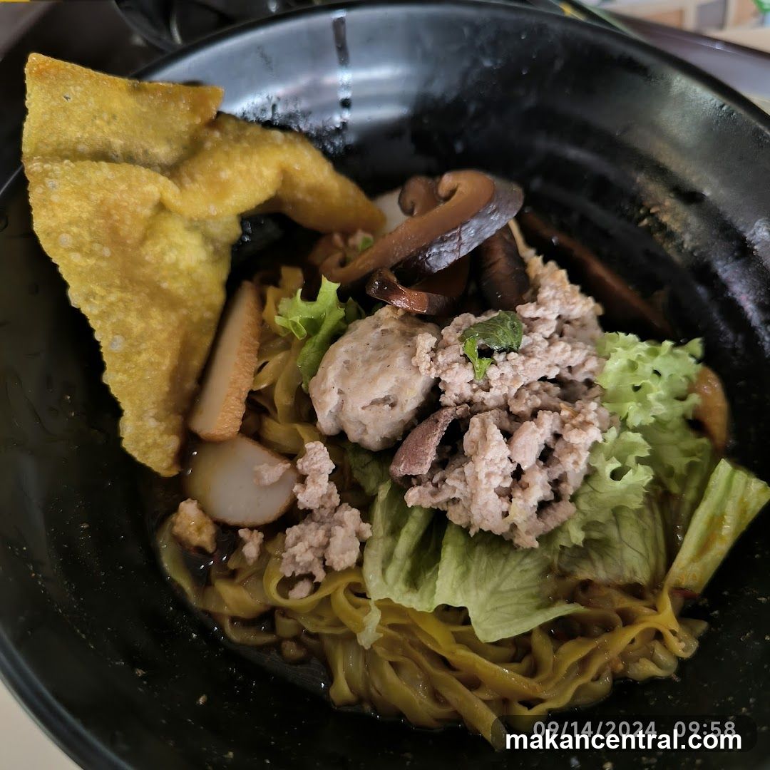 Noodle Dish in Black Bowl