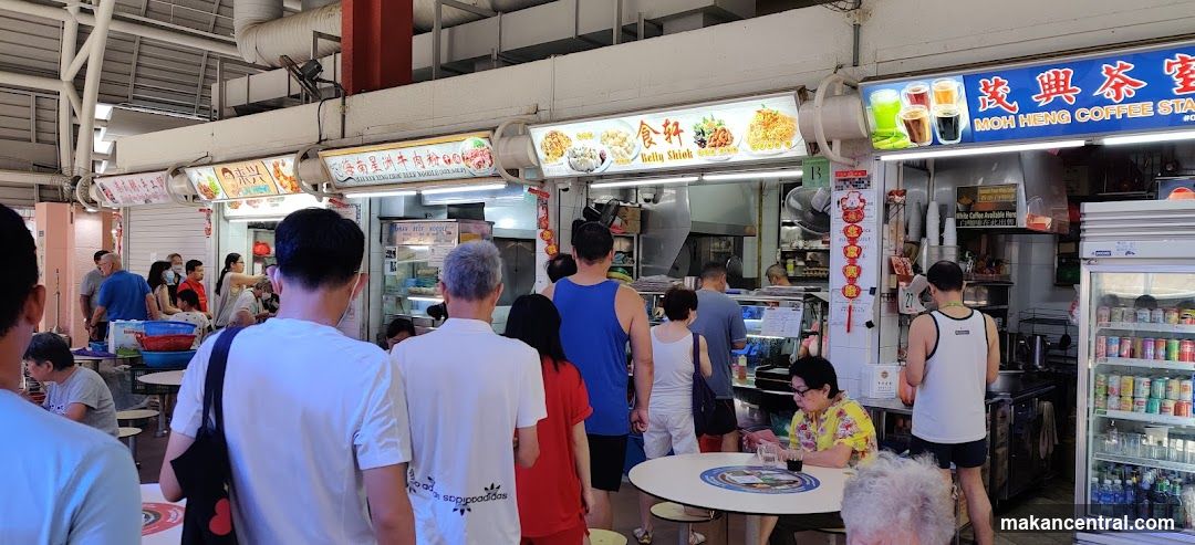 Food court interior with customers and stalls