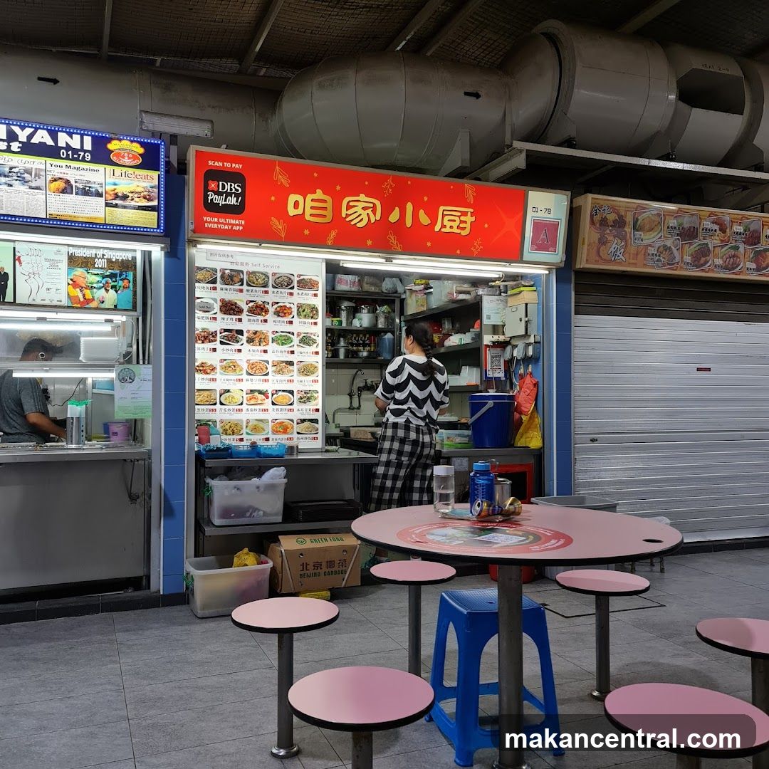 Food stall interior with customer service area