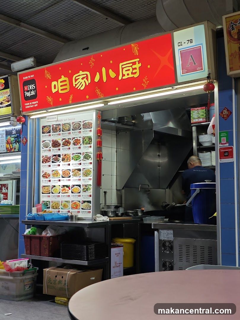 Food stall interior with cooking area