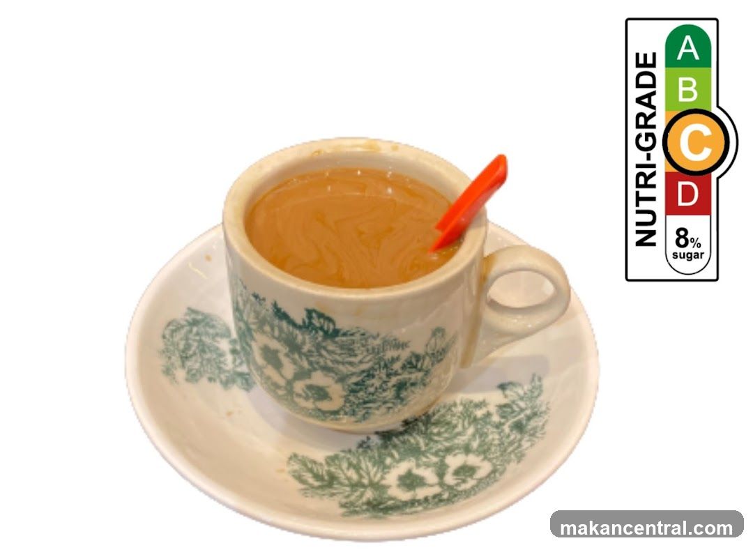 Cup of tea with sugar content label