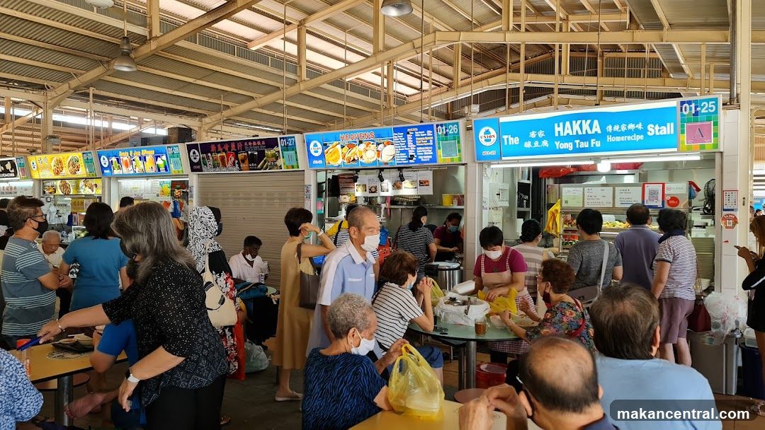 Food court interior with customers and stalls