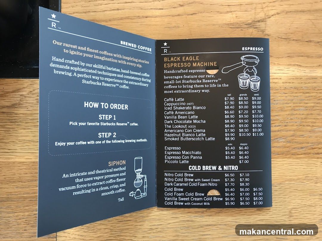 Starbucks Reserve Coffee Menu