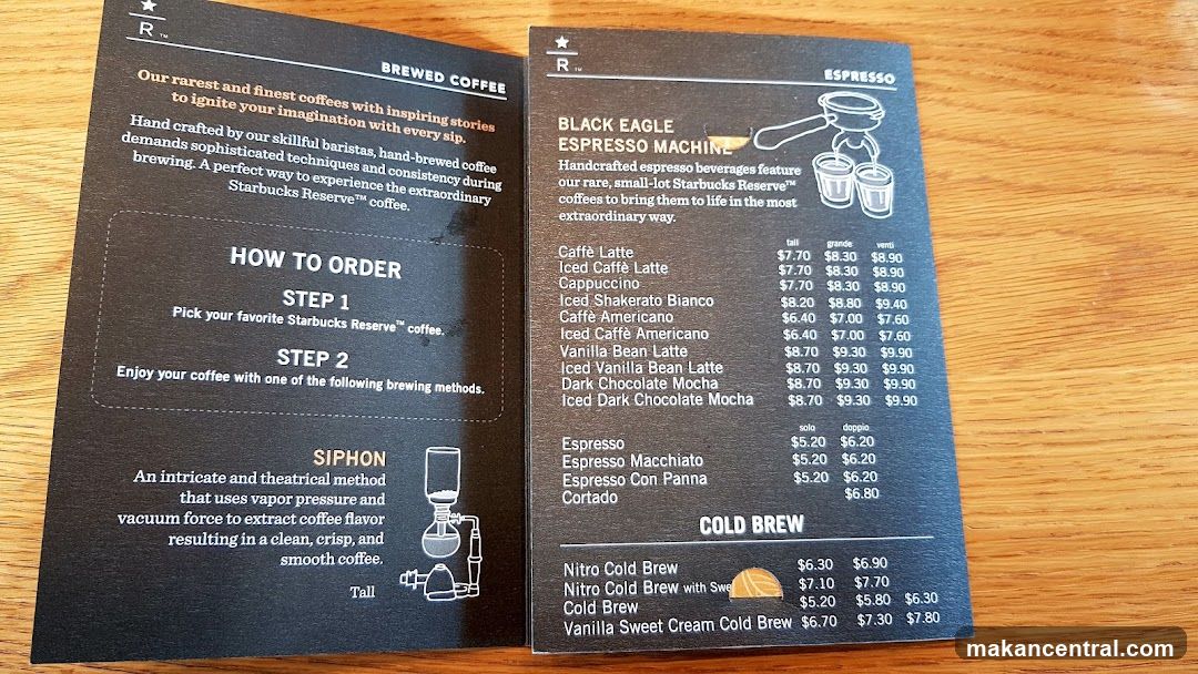 Starbucks Reserve Menu