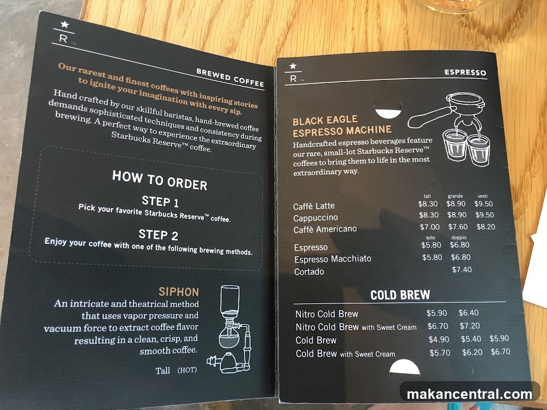 Starbucks Reserve Menu