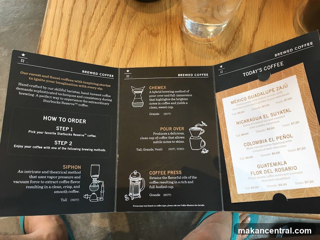 Starbucks Reserve Brewed Coffee Menu