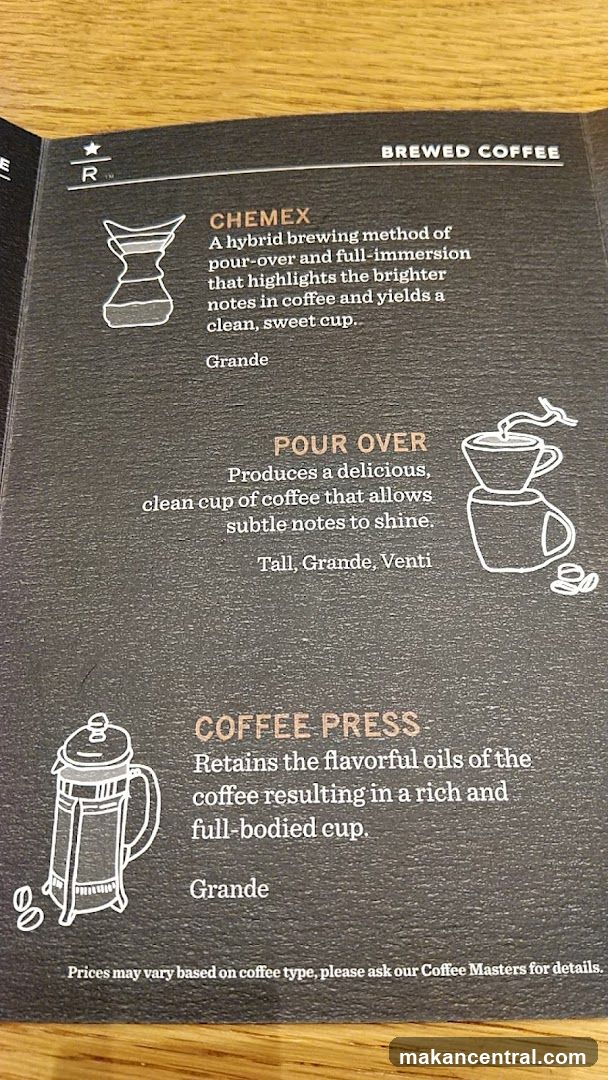 Brewed Coffee Menu