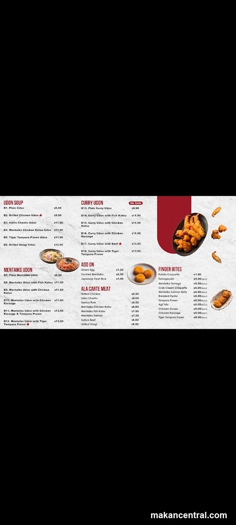 Udon Soup and Curry Udon Menu