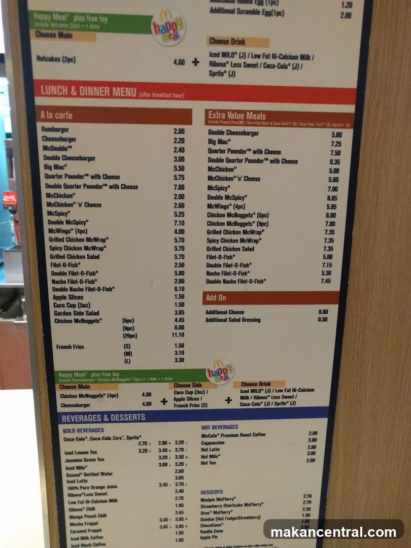 McDonald's Lunch & Dinner Menu
