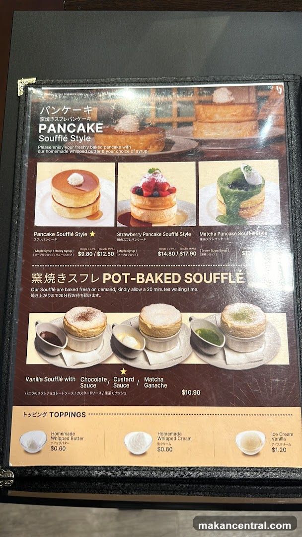 Pancake Soufflé Style & Pot-Baked Souffle Menu