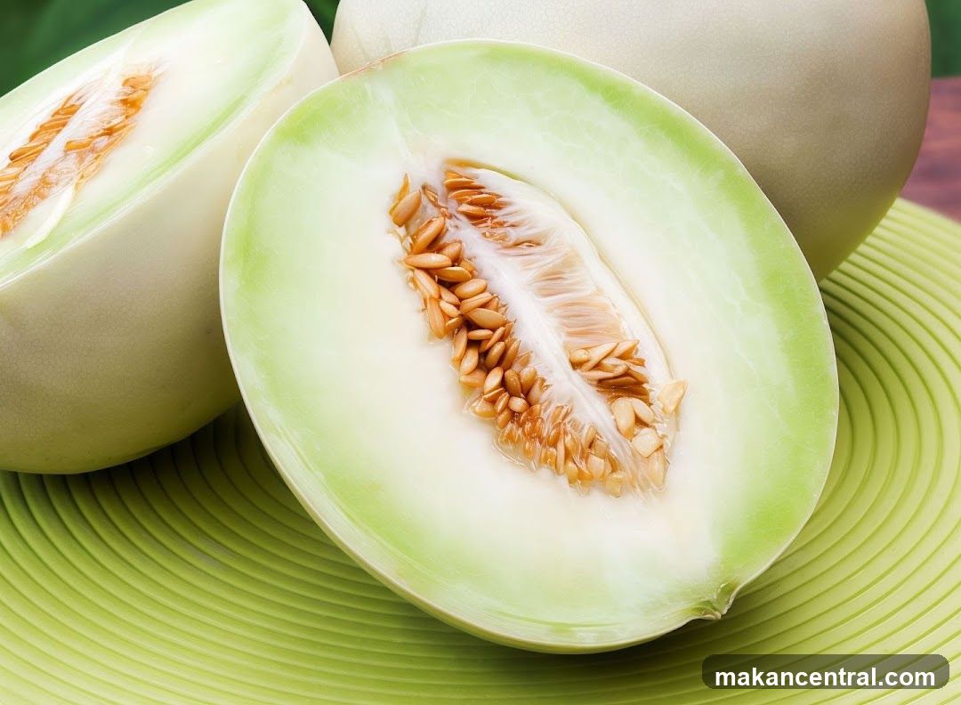 Halved Melon on Green Plate