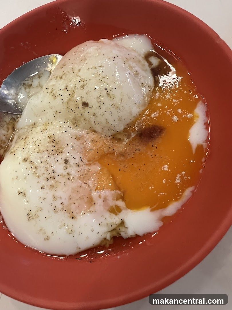 Poached Eggs in Red Bowl