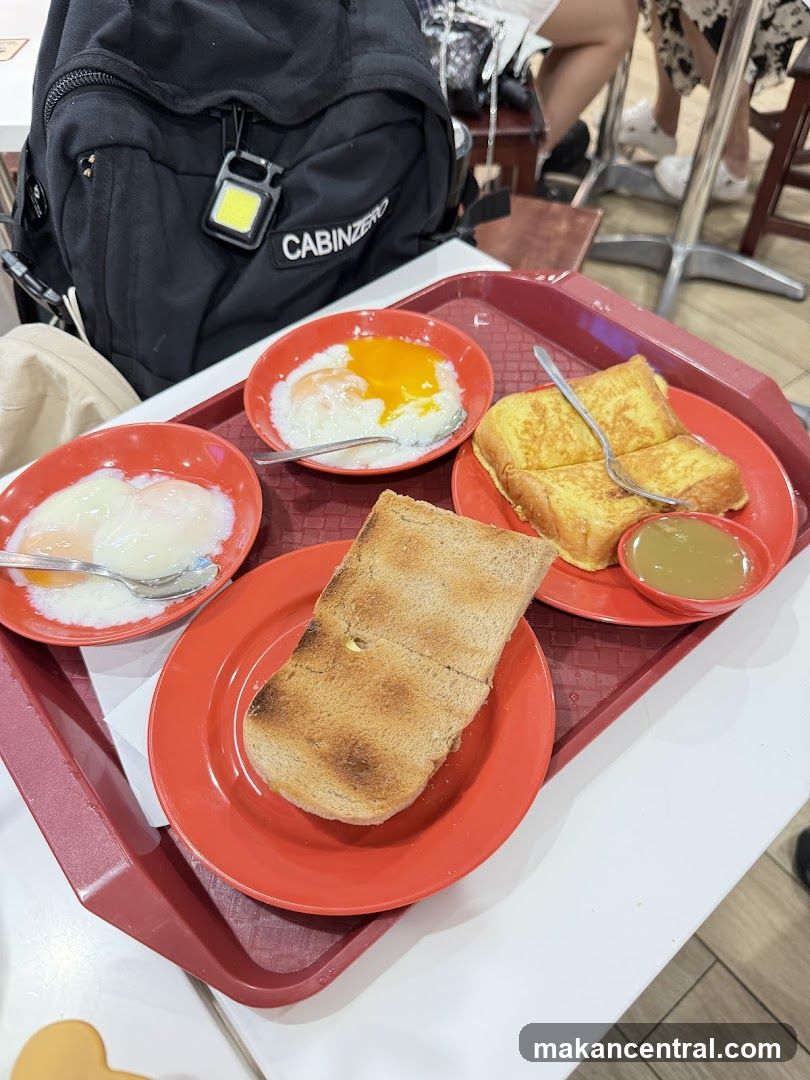 Food served on red tray