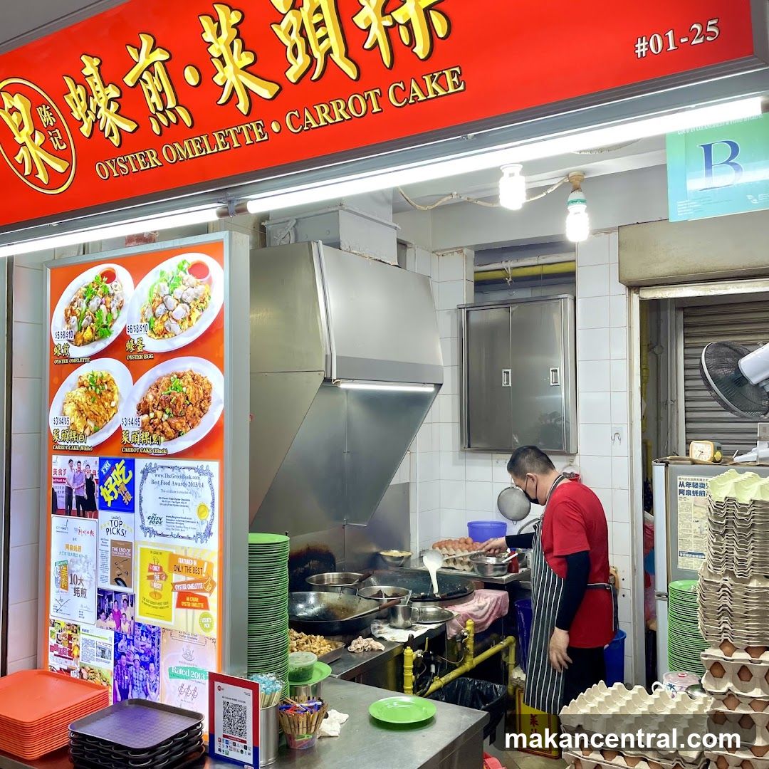 Food stall interior with cooking activity