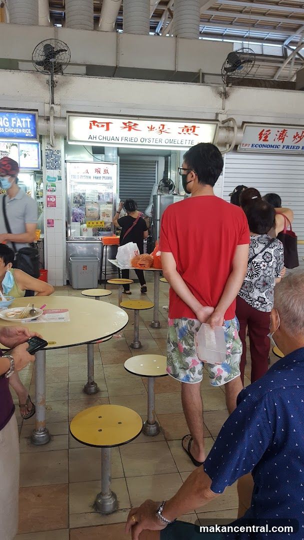 Food court interior with customers and stall signage
