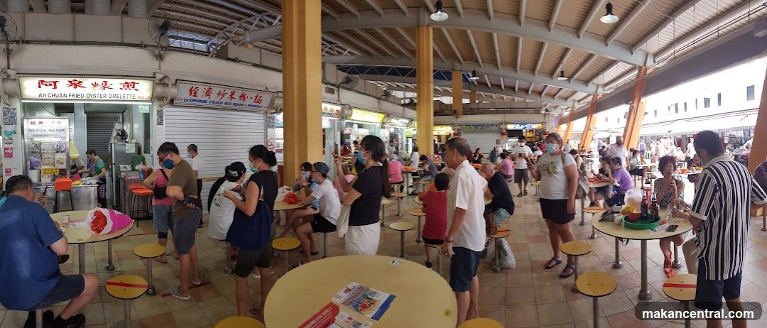Food court interior with diners and shops