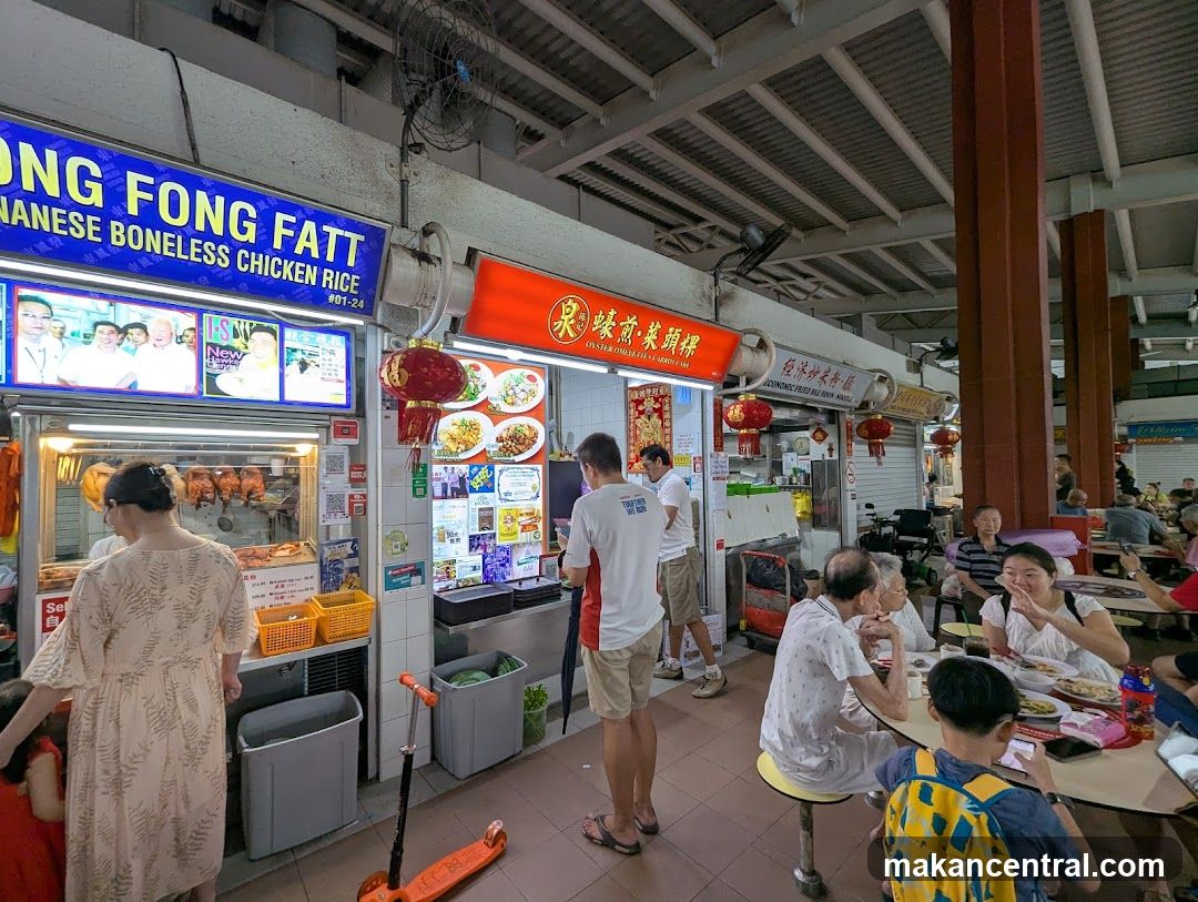 Food court interior with multiple stalls
