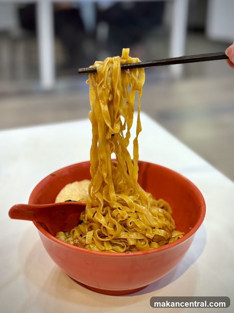 Noodles in red bowl