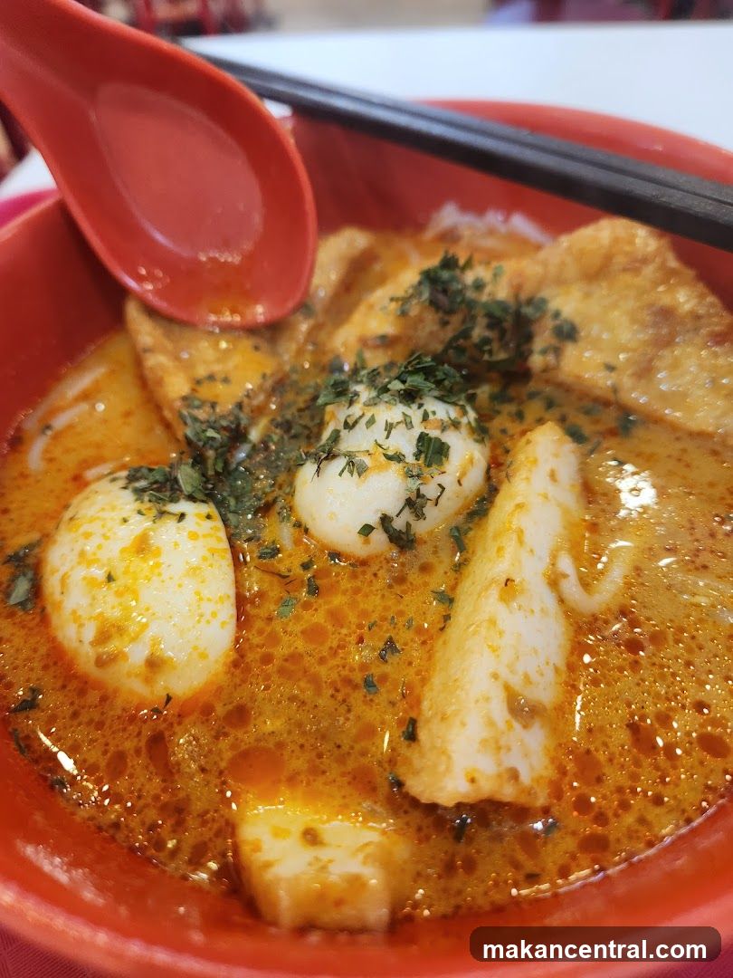 Close-up of curry noodle dish