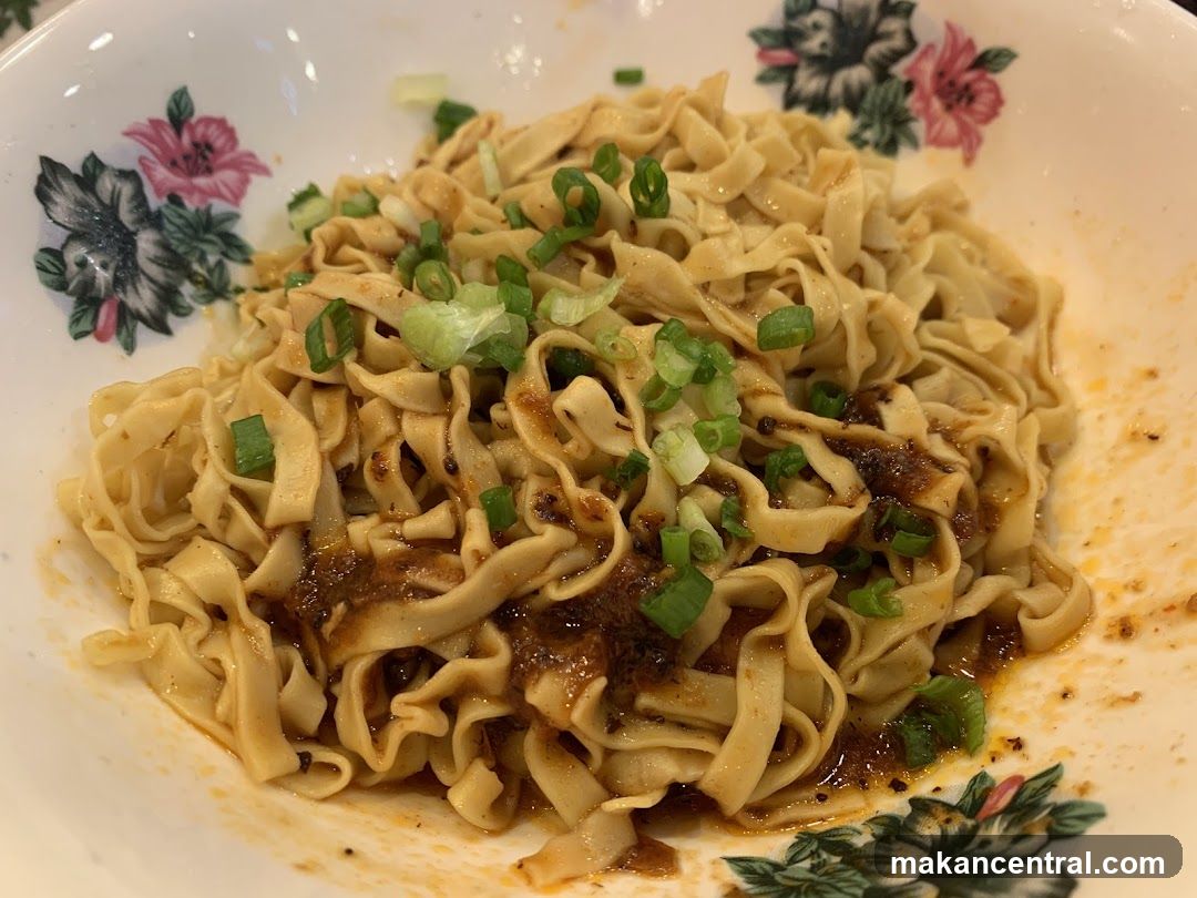 Noodles in floral bowl