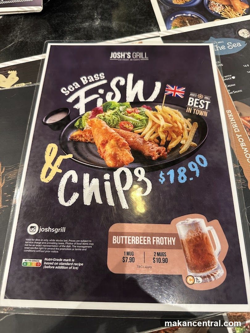 Josh's Grill Sea Bass & Chips Menu