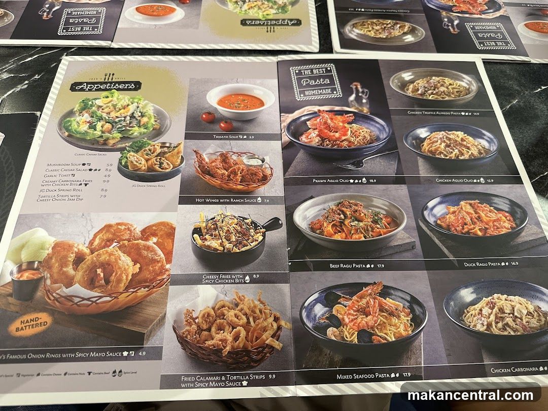 Appetisers and Pasta Menu