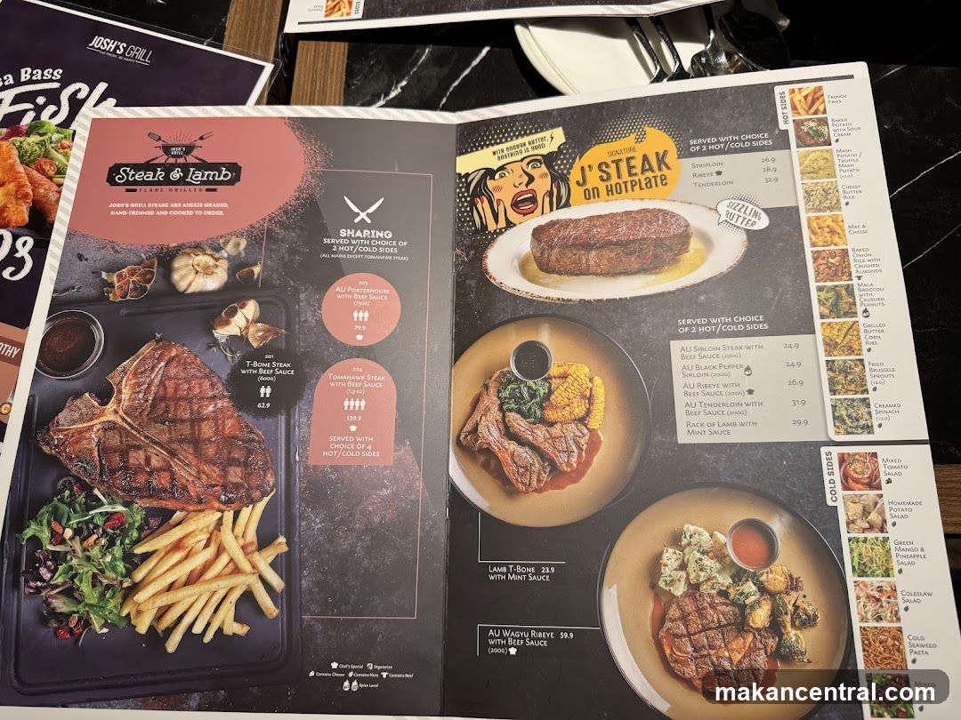 Josh's Grill Steak & Lamb Menu