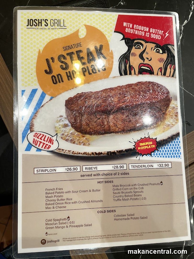 Josh's Grill Signature J'Steak on Hot Plate Menu