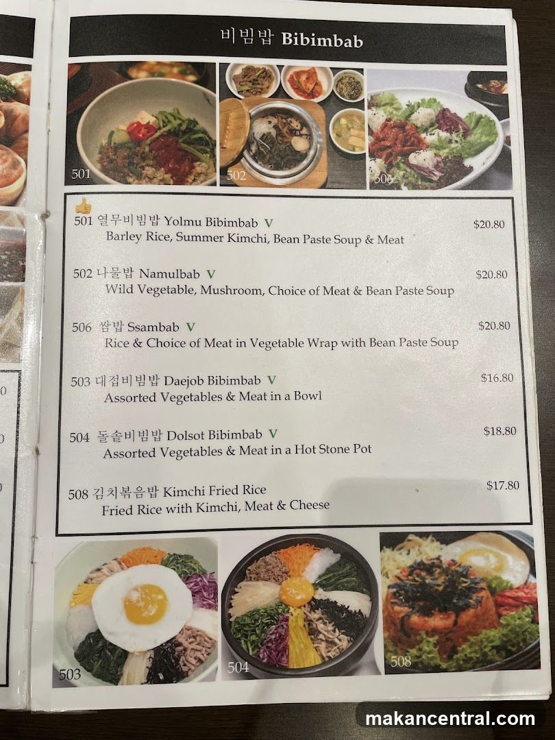 Bibimbap Menu