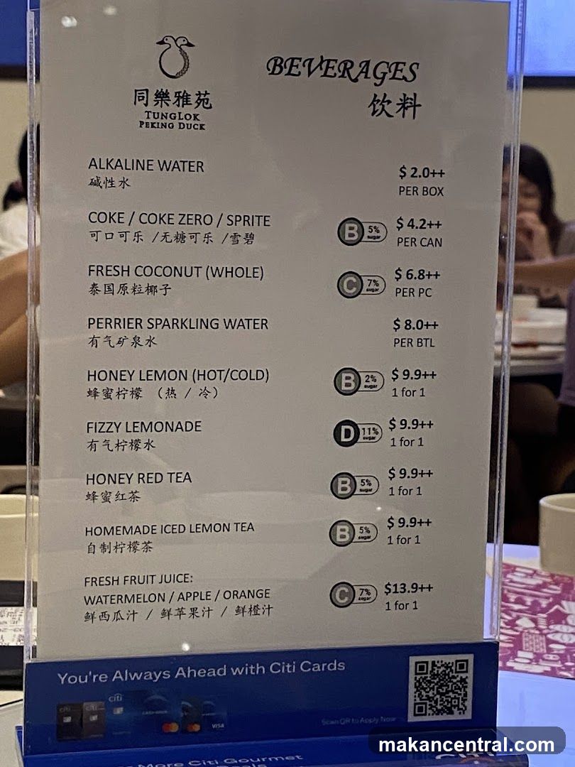 Tunglok Peking Duck Beverage Menu