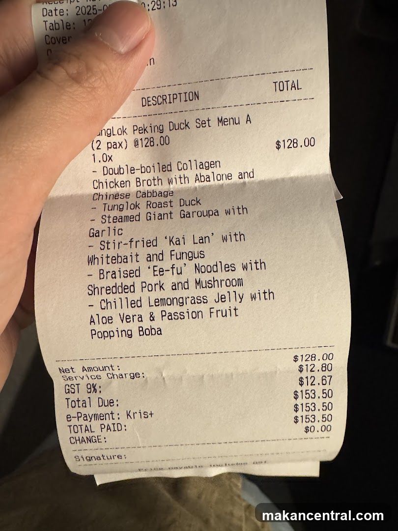 Receipt from dining establishment