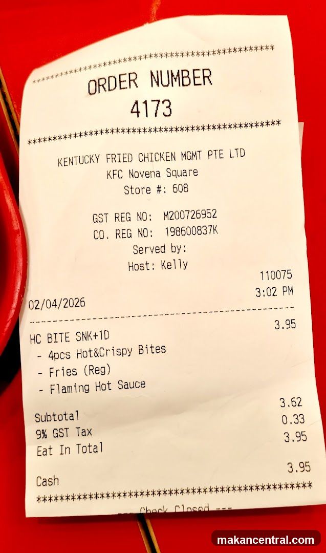 KFC Novena Square Receipt
