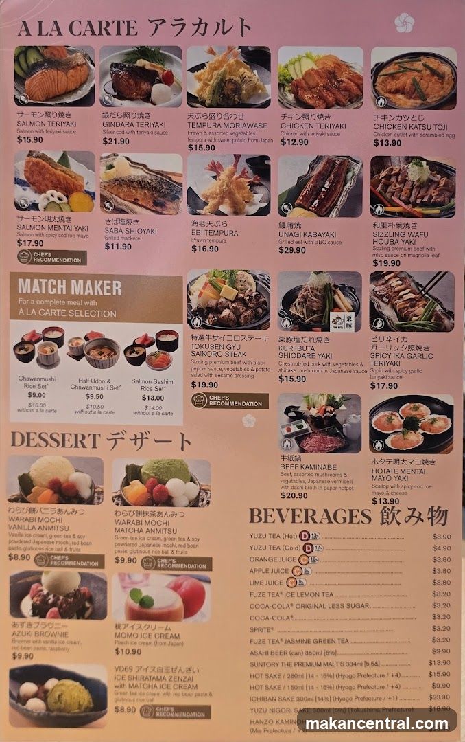 A LA CARTE Menu
