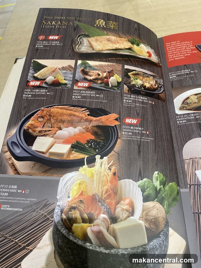 Sakana (Fresh Fish) Menu Page