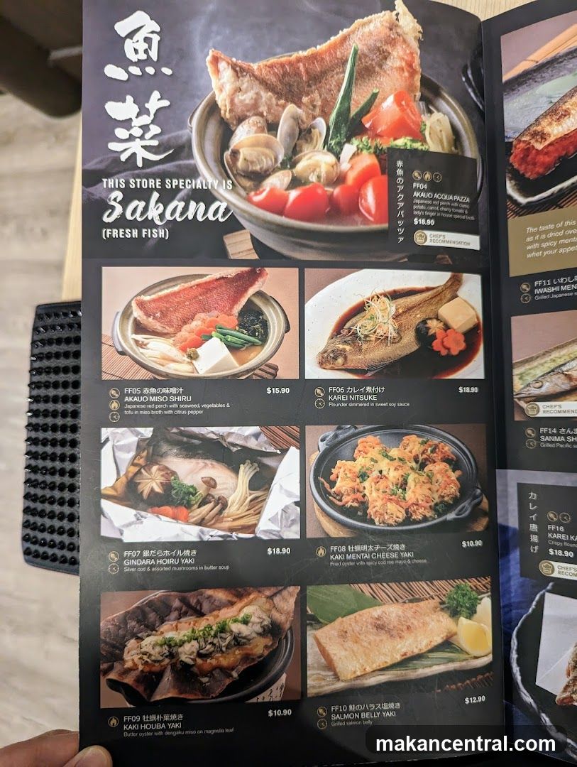 Sakana (Fresh Fish) Menu Section